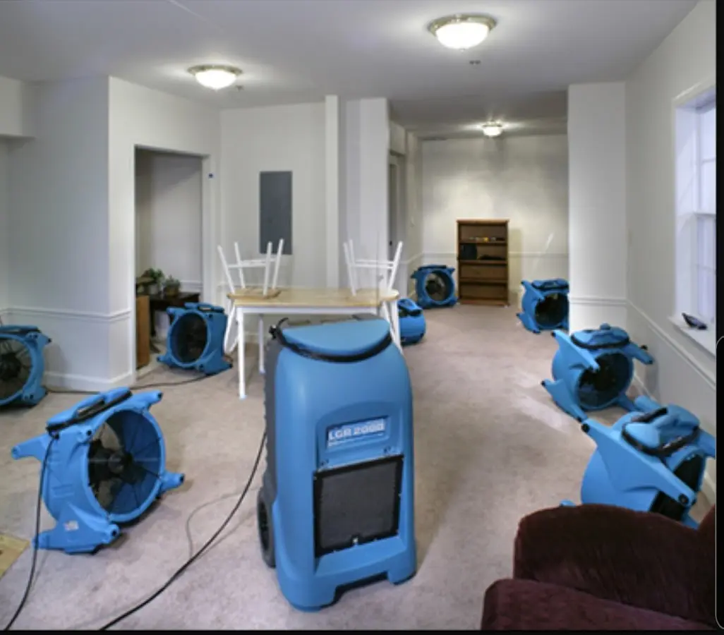 Air movers and dehumidifier setup for Water Damage Restoration in Hybla Valley